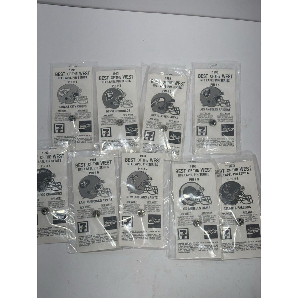 1993 NFL Best of the West Lapel Pin Series COCA-COLA 7/11 Set Of 9 Football - Picture 2 of 11